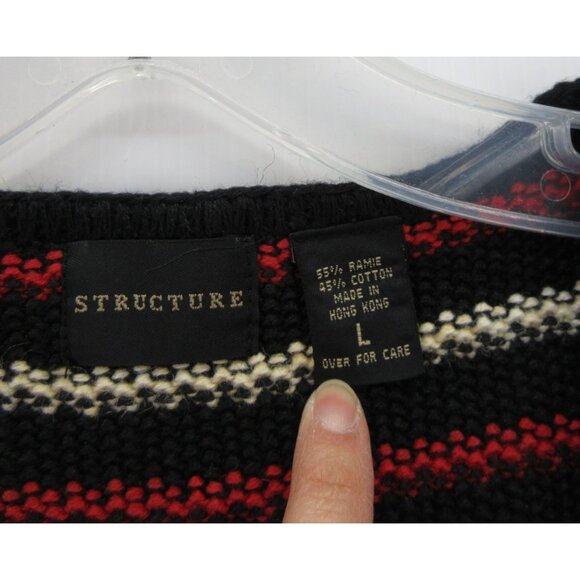 VINTAGE Structure Vest Large Red Southwestern 90s Waistcoat Sweater - Picture 7 of 8